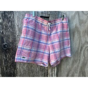 Lacoste Pink Plaid Swim Trunks Men's L Preppy Yacht Club Coastal Dadcore